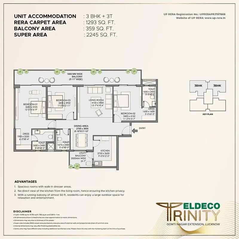 3 BHK floor plan