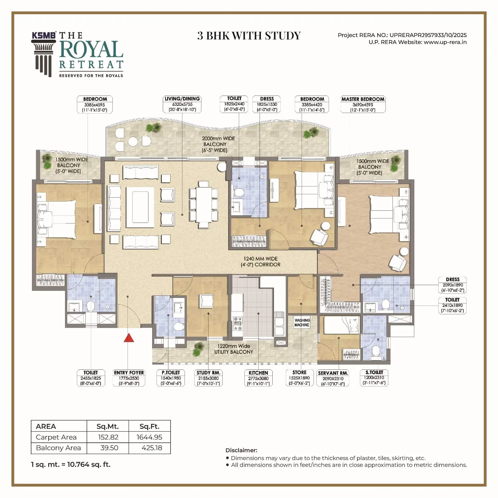 3 BHK floor plan